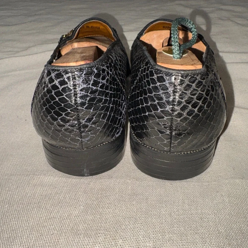 Giorgio Brutini Mens 6.5 Black Genuine Snake Skin Lion‎ Head Bit Loafers Vintage